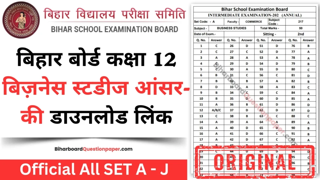 Bihar Board 12th Business Studies Answer Key PDF Download