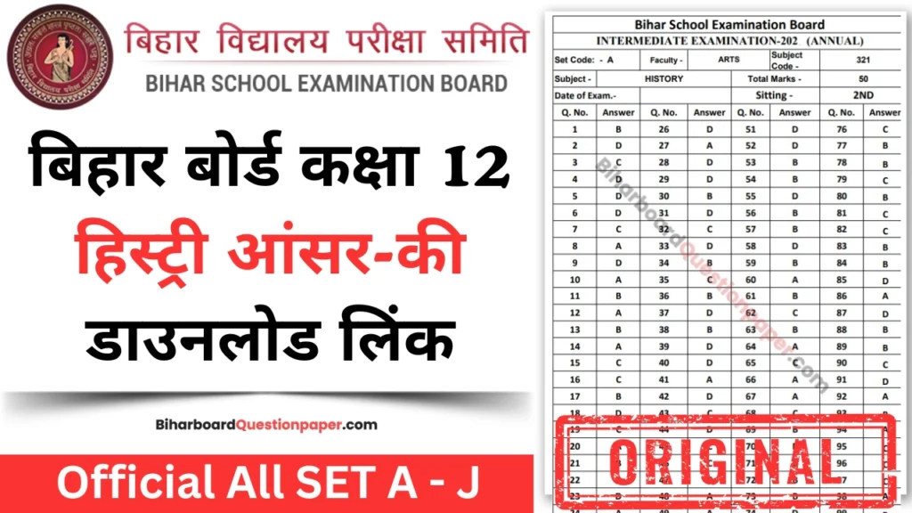 Bihar Board 12th History Answer Key PDF Download
